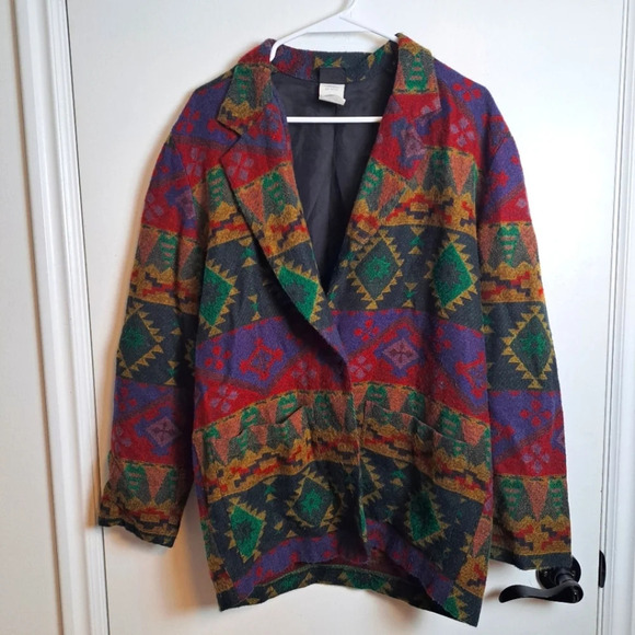 Judy Knapp Multicolor Aztec Southwestern Geometric Jacket Blazer Long Size M - Picture 1 of 8